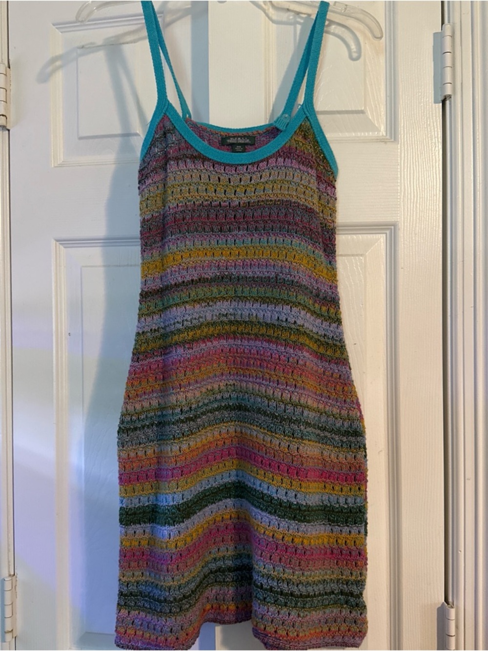 Wild Fable Multicolor Crochet Tank with Teal Trim